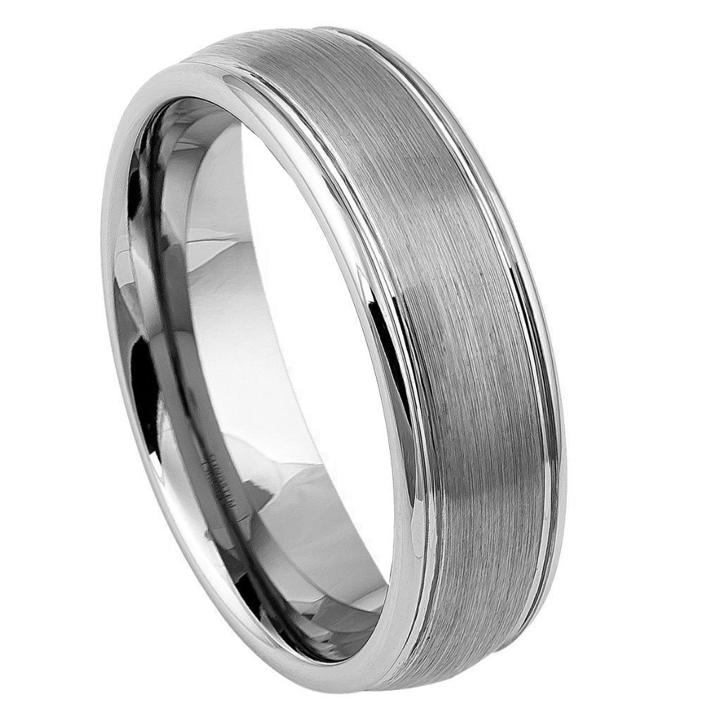 Tungsten ring domed brushed centre high polished ridge edge - 6 mm ...